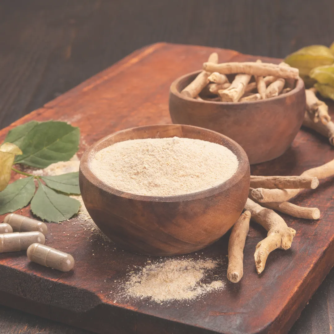 Ashwagandha root and powder as adaptogenic herbs for energy balance