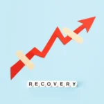 An upward trend arrow graphic with bandaids and blocks spelling RECOVERY, illustrating the benefits of using a recovery stack.