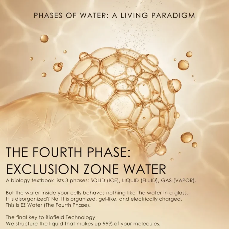 A visual representation of the fourth phase of water, showing it as an organized, gel-like, and electrically charged cellular structure.