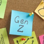 A blue sticky note with the text "Gen Z" pinned to a corkboard, symbolizing the article's focus on Gen Z using ChatGPT trends.