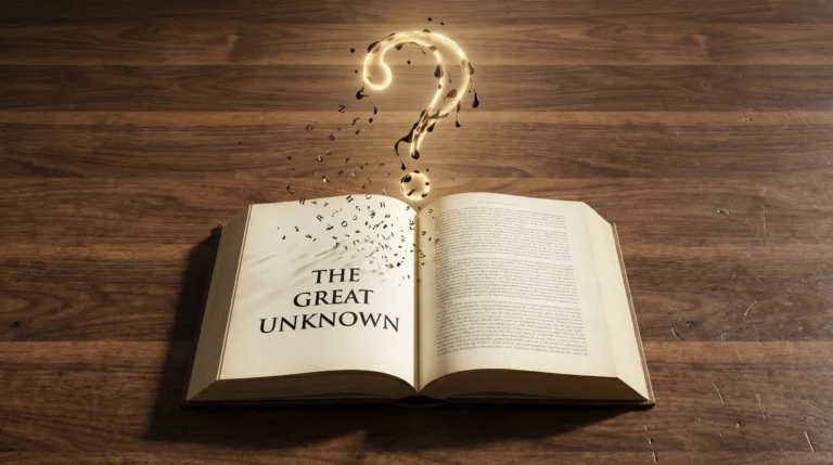 An open book on a wooden table with letters floating up to form a glowing question mark, illustrating how to retain more of every book you read.