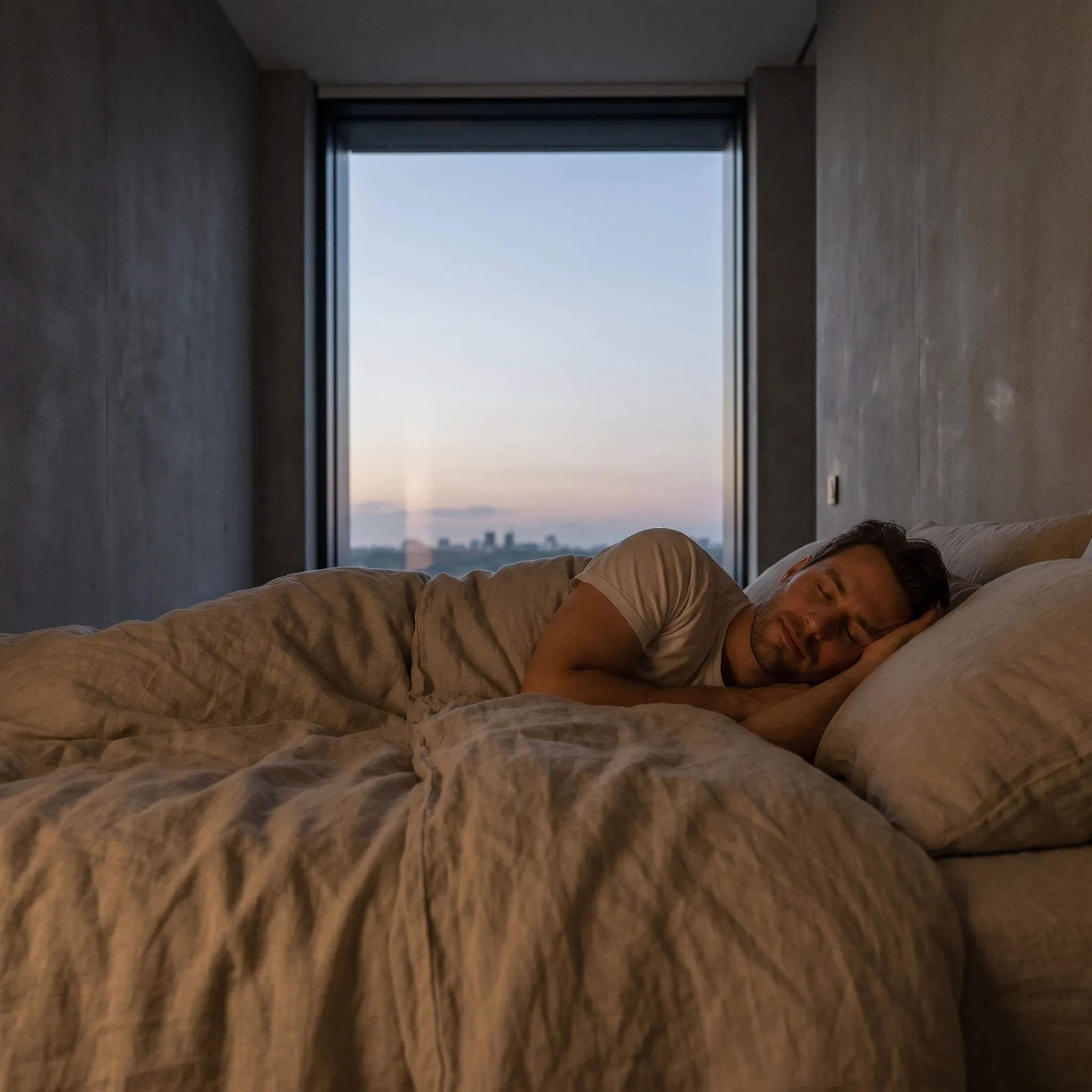 Man sleeping peacefully, highlighting the importance of deep, restorative sleep for men's health longevity.