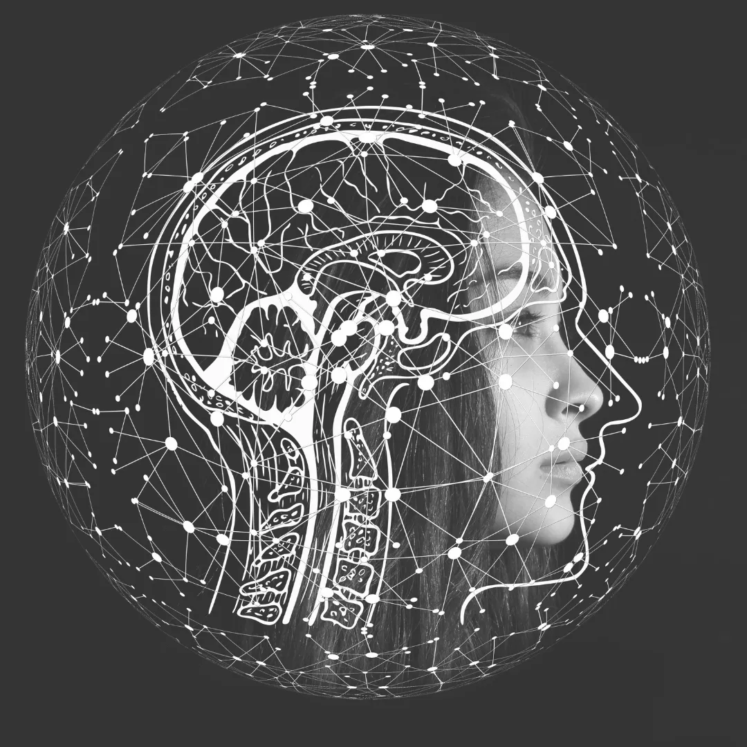Female silhouette with brain mapping overlay