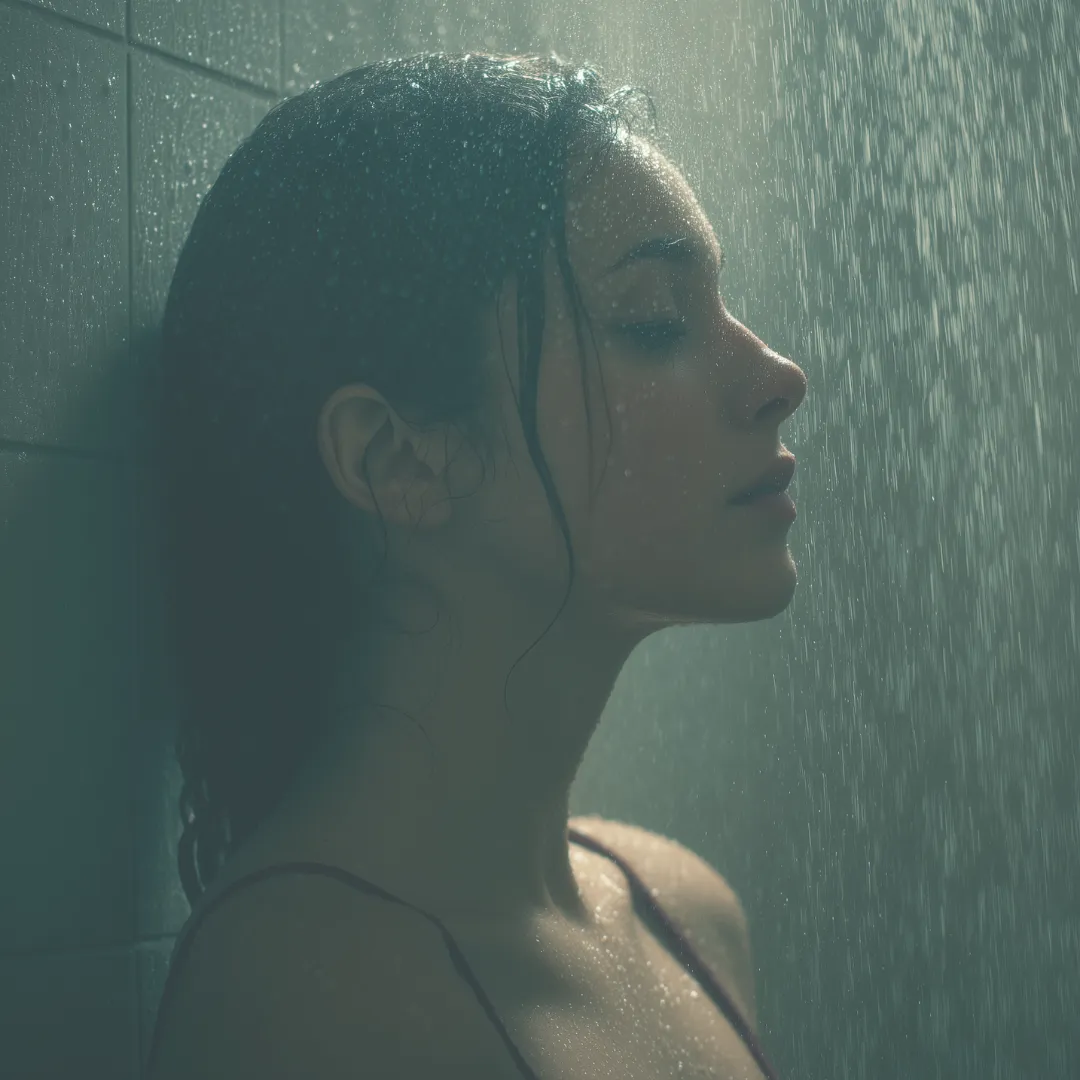Woman taking a calming cold shower for nervous system reset