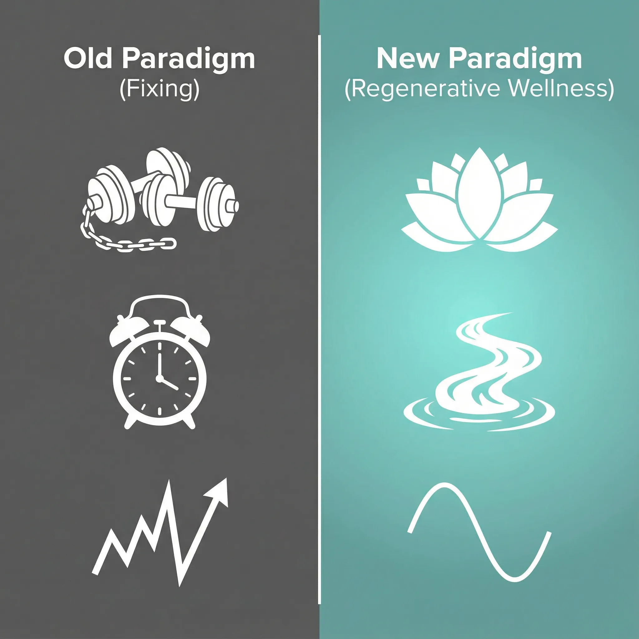 Infographic comparing the old stress-based resolution model versus the 2026 approach of energetic intention setting and regenerative wellness.