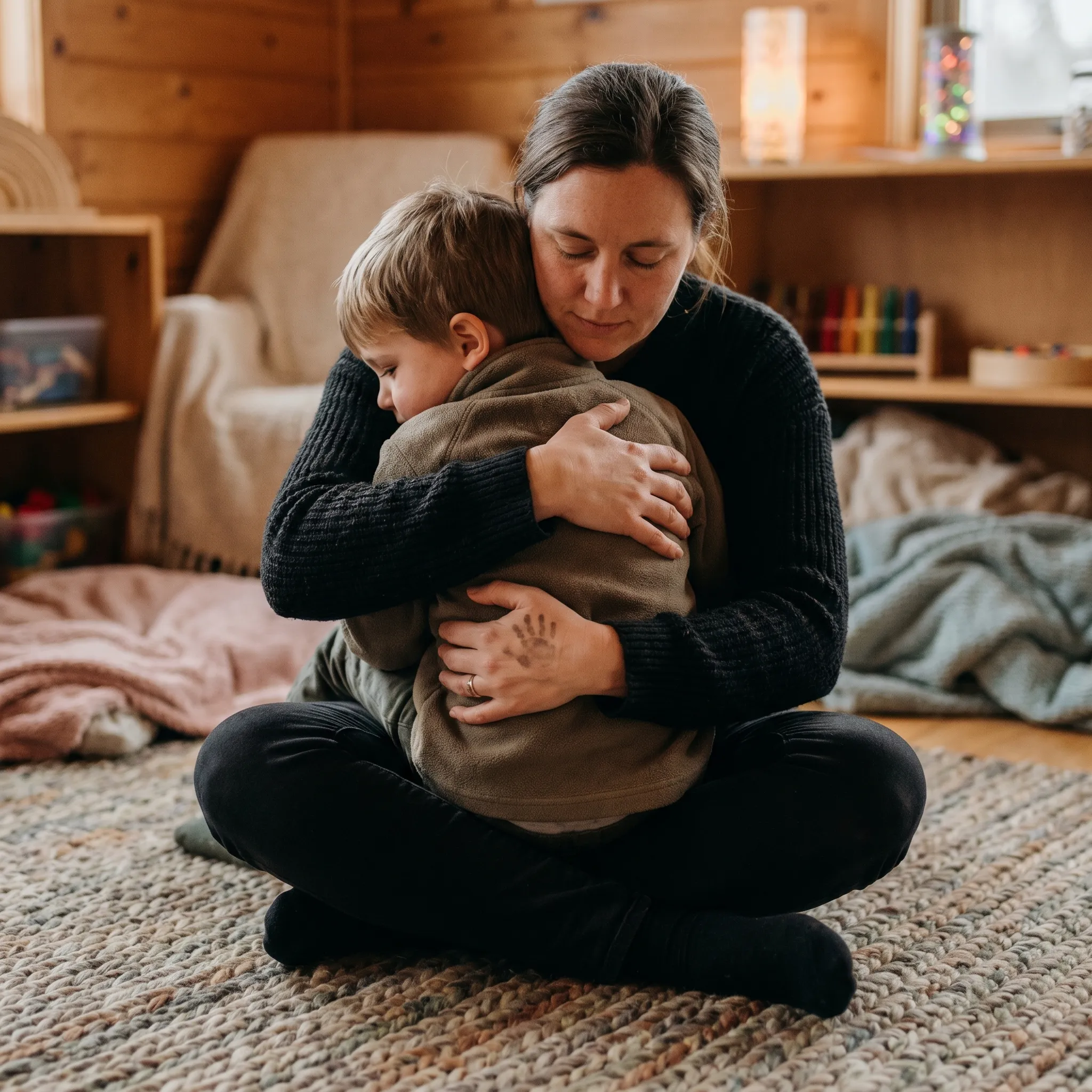 A child experiencing sensory challenges receiving support through a regulatory approach.
