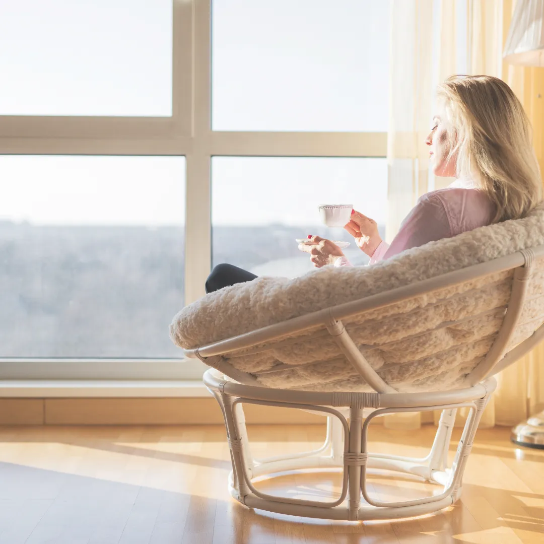 Woman enjoying mindful relaxation, symbolizing the process of breaking the random reward cycle.